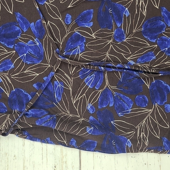 NWT Garnet Hill Blue Brown Patterned Midi Tie Waist Dress Size Small - Picture 4 of 11